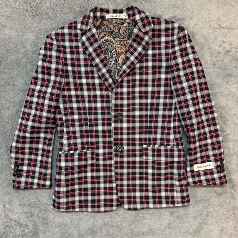 Braveman Blazer Size 8 Plaid Pink Black White